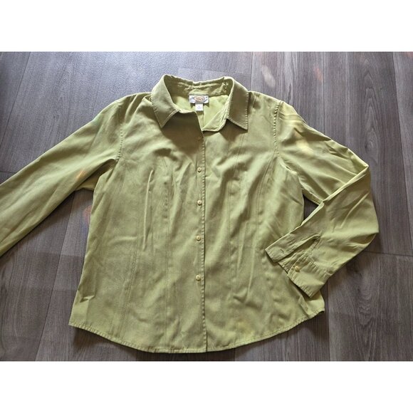 Talbots Womens Light Green Button-Up Long Sleeve Shirt Size L Suede Feel - Picture 3 of 7